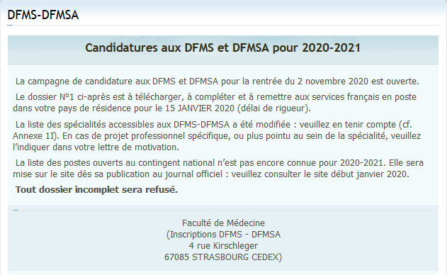 diplôme de formation médicale spécialisée DFMS et DFMSA 2020-2021